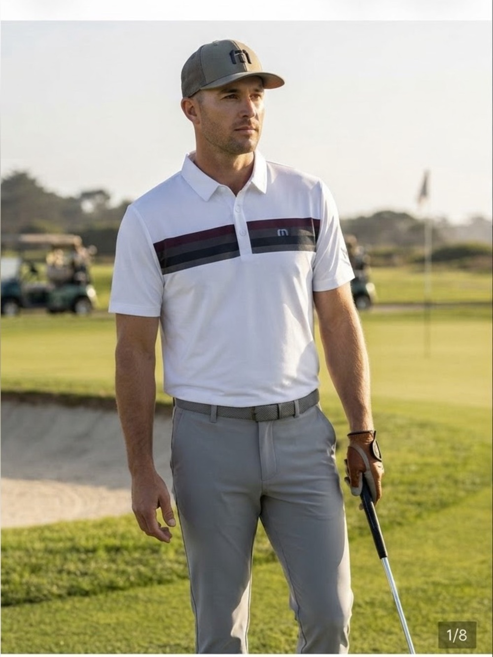 TravisMathew Men's Striped Short Sleeve Polo Shirt M Monarch Beach Golf